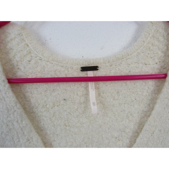 Free People XS Ivory Lofty Boucle Slouchy V-Neck Pullover Alpaca Blend Sweater - Picture 2 of 7
